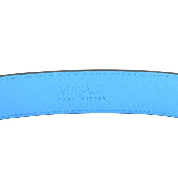 Versace Women\'s Blue 100% Leather Medusa Head Buckle Belt US 32 IT 80